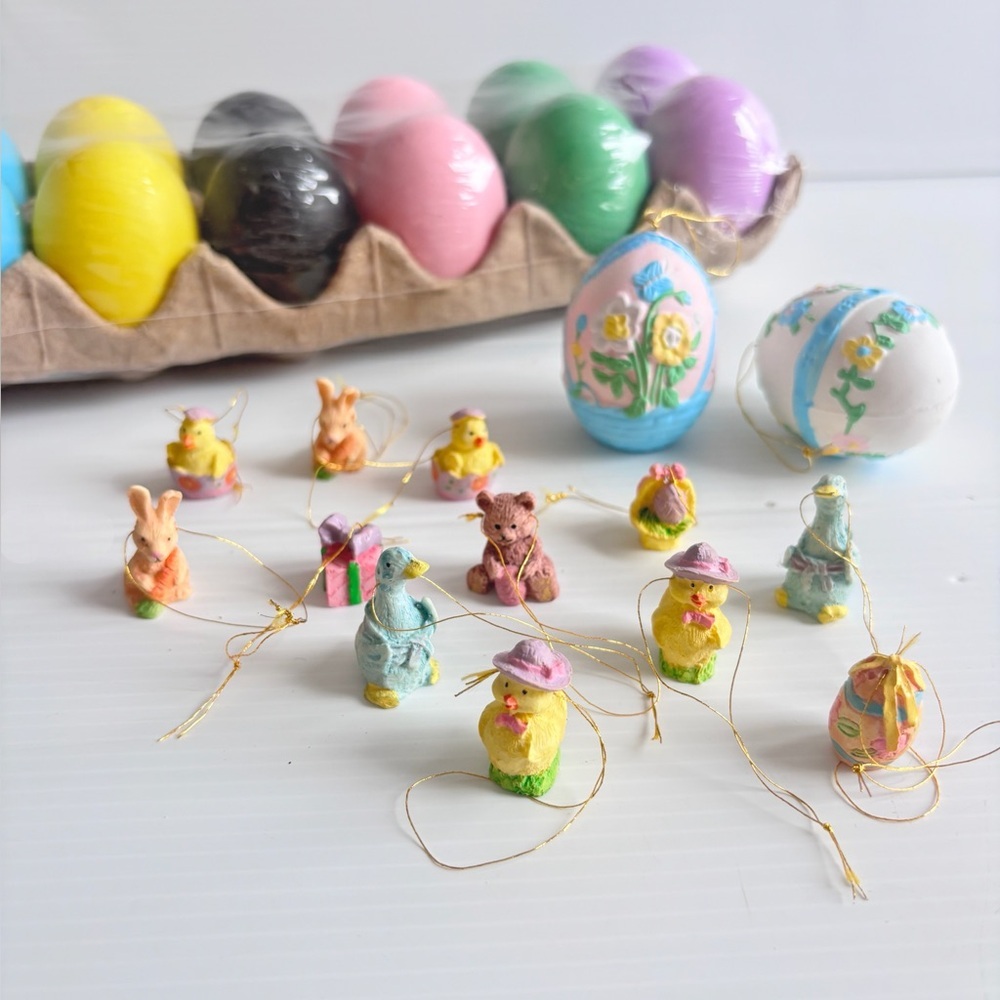 Vintage Easter Ornaments Ceramic Plastic Eggs Lot